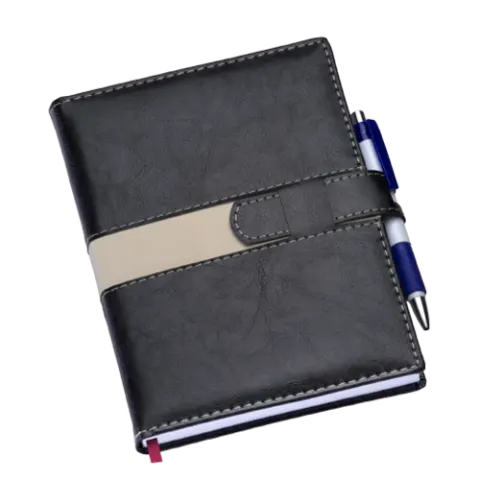 Agenda Executiva Preta c/ Fecho e Suporte p/ Caneta