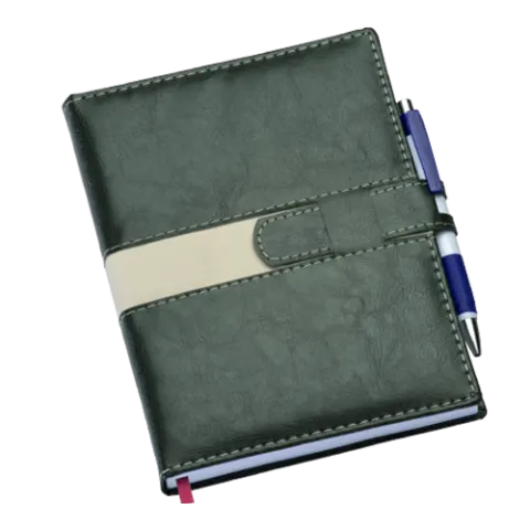 Agenda Executiva Verde c/ Fecho e Suporte p/ Caneta