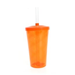 Copo Twister c/ Tampa e Canudo Laranja Neon 550ml LT-031