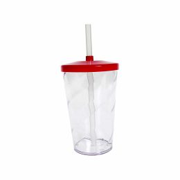 Copo Twister c/ Tampa e Canudo Vermelho Transparente 750ml LT-428