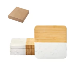 Conjunto de 4 Porta Copos em Mármore e Bambu SP94338
